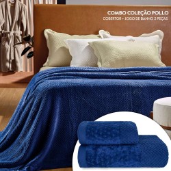 Kit Cobertor Casal e Jogo de toalhas 2 peças Pollo - Appel - Marinho