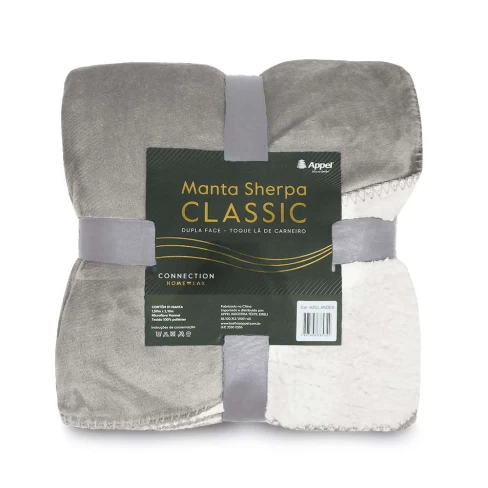 Manta Sherpa Classic Solteiro 1,50x2,10 - Appel - Cinza