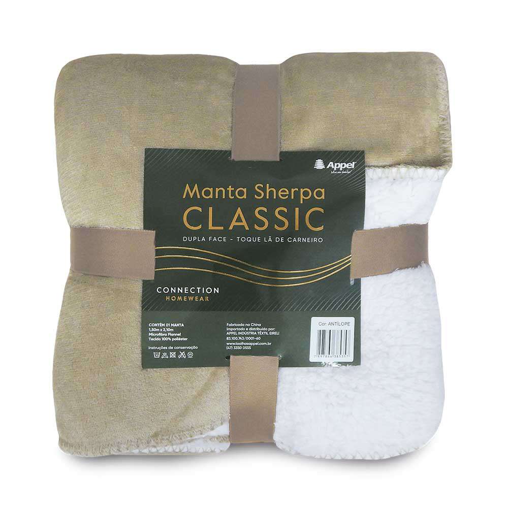 Manta Sherpa Classic Solteiro 1,50x2,10 - Appel - Taupe