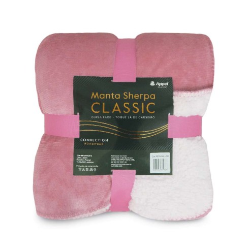 Manta Sherpa Classic Solteiro 1,50x2,10 - Appel - Rosa blush