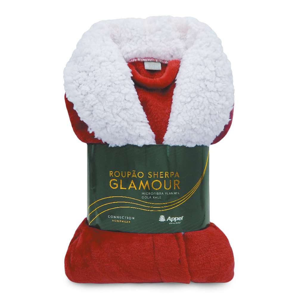 Roupão Microfibra Flannel Sherpa Glamour Adulto - Appel - Escarlate